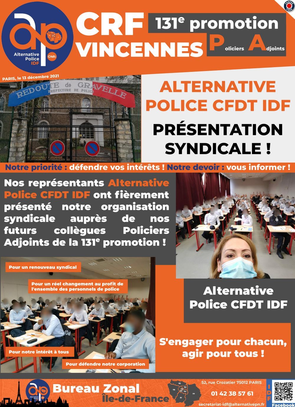 PRÉSENTATION SYNDICALE : CRF VINCENNES - 131e PROMOTION DE PA