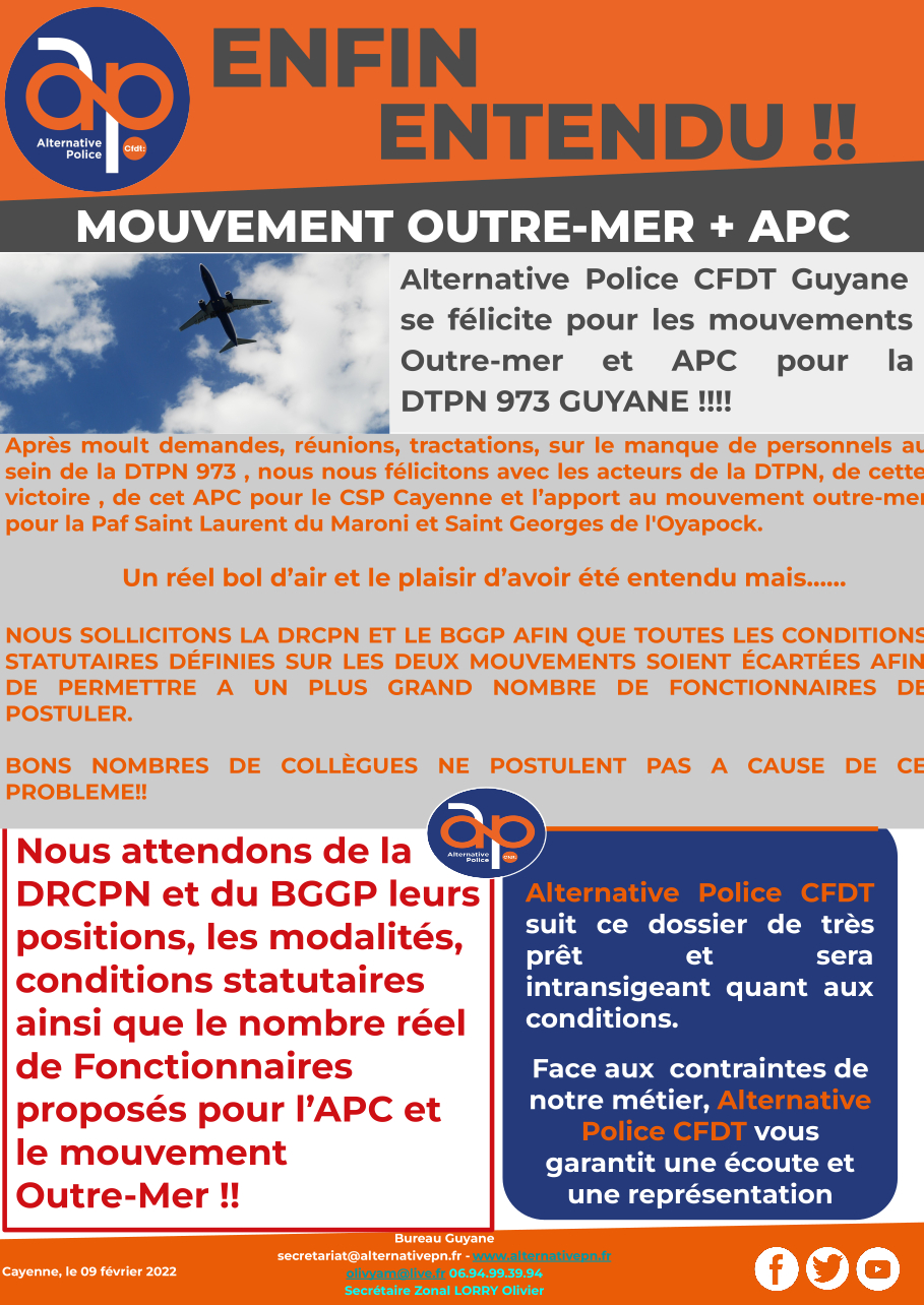 Mouvement OUTRE-MER + APC : Enfin entendu !
