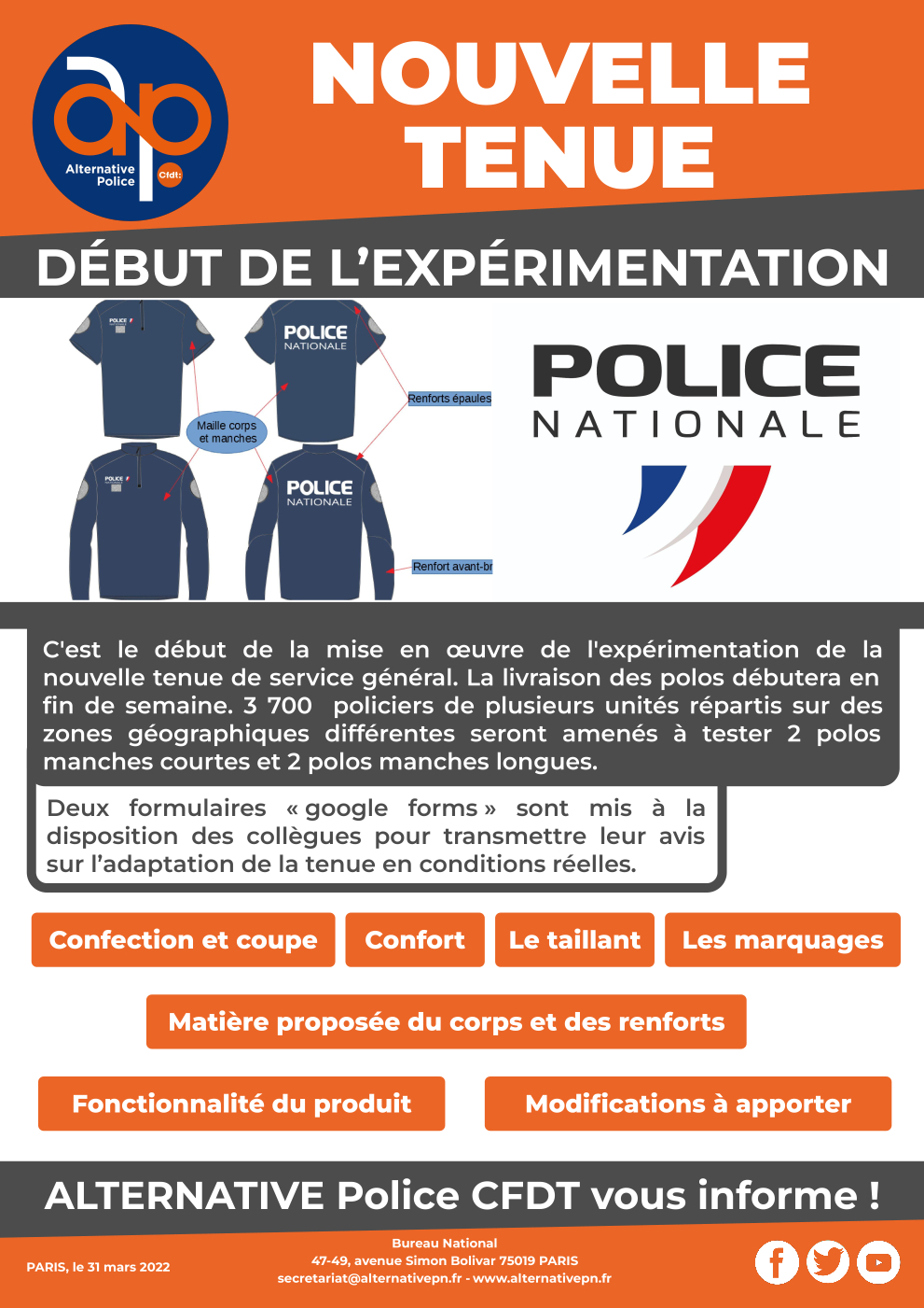 Nouvelle tenue : début de l'expérimentation