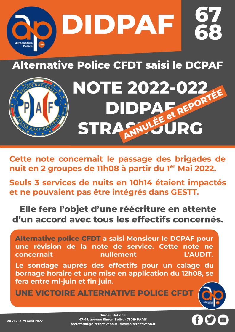 DIDPAF 67/68 : Alternative Police CFDT saisi le DCPAF
