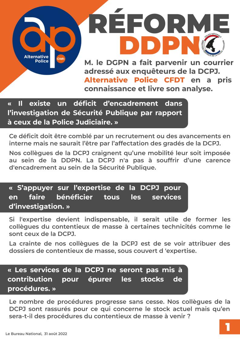 Réforme DDPN : analyse du courrier du DGPN aux enquêteurs de la DCPJ