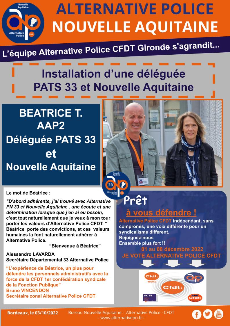 Installation d’une déléguée PATS 33 et Nouvelle Aquitaine