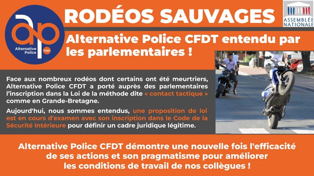 Rodéos sauvages : Alternative Police CFDT entendu par les parlementaires !