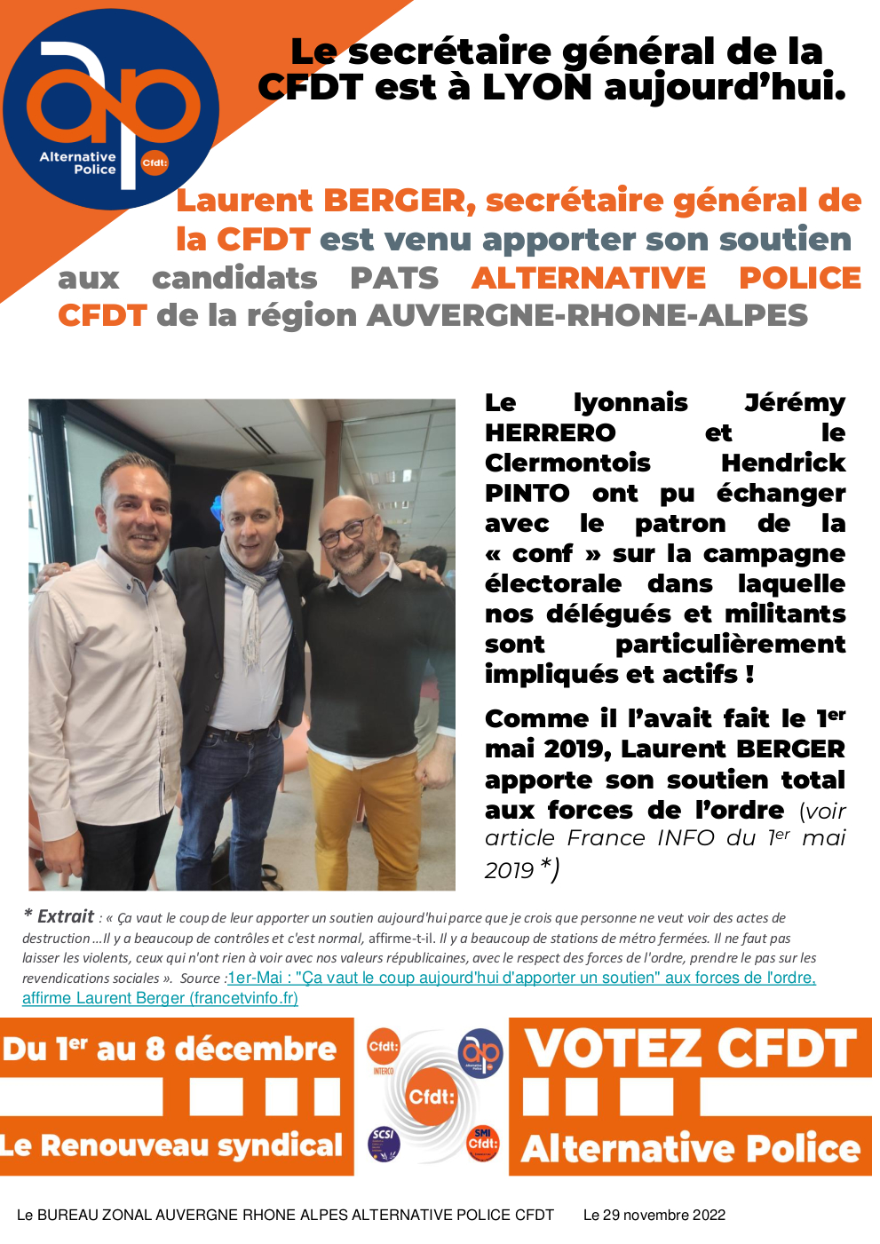 Le secrétaire général de la CFDT à LYON