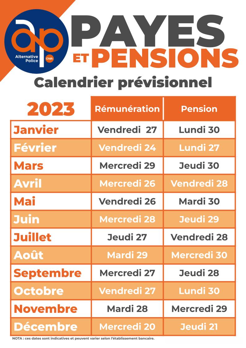 Dates prévisionnelles de versement des payes et pensions 2023