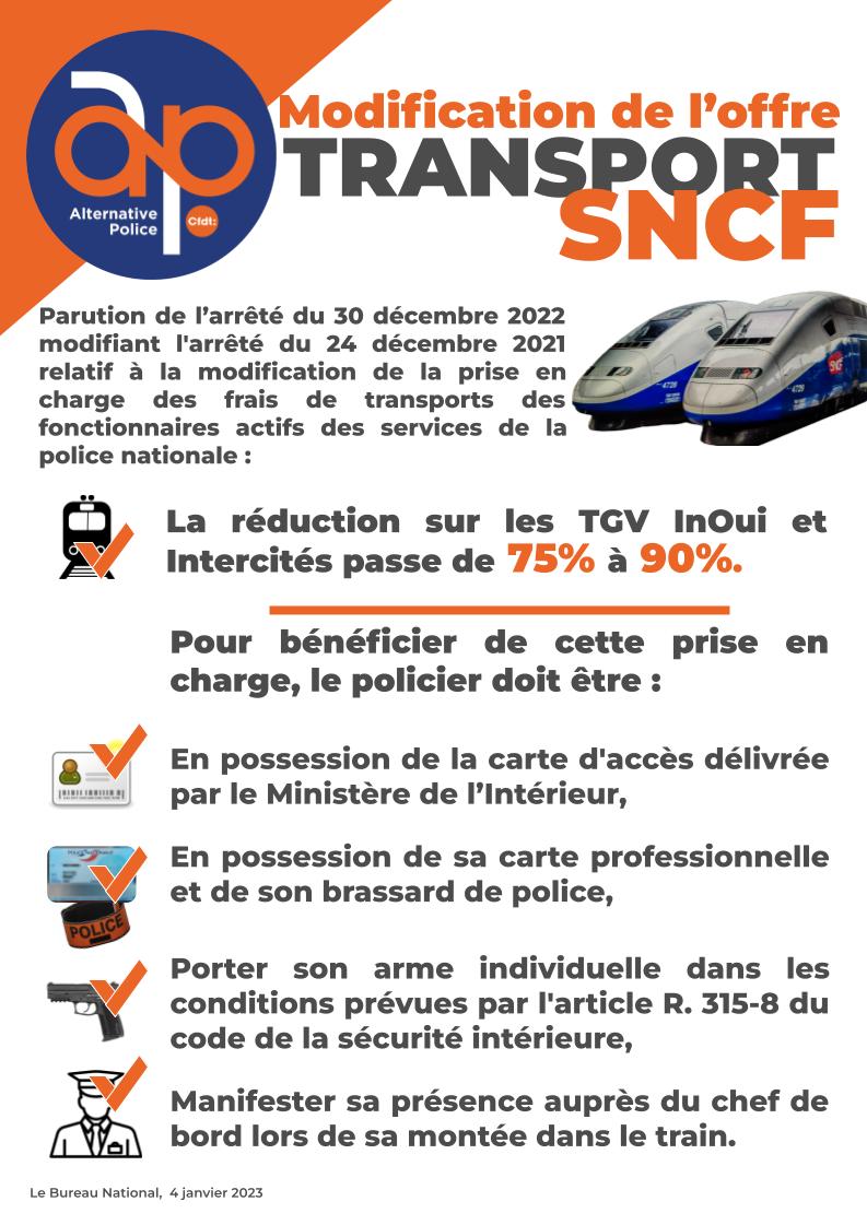 Modification de l'offre Transport SNCF pour les policiers