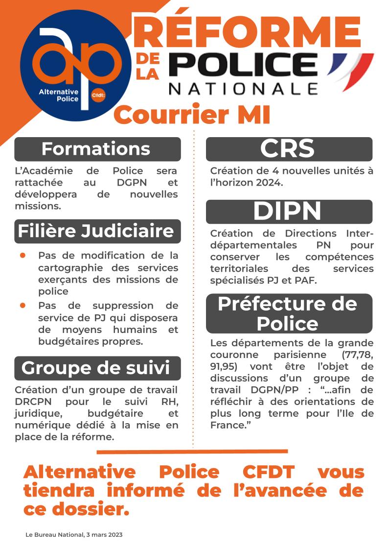 Réforme de la Police Nationale : Courrier du MI