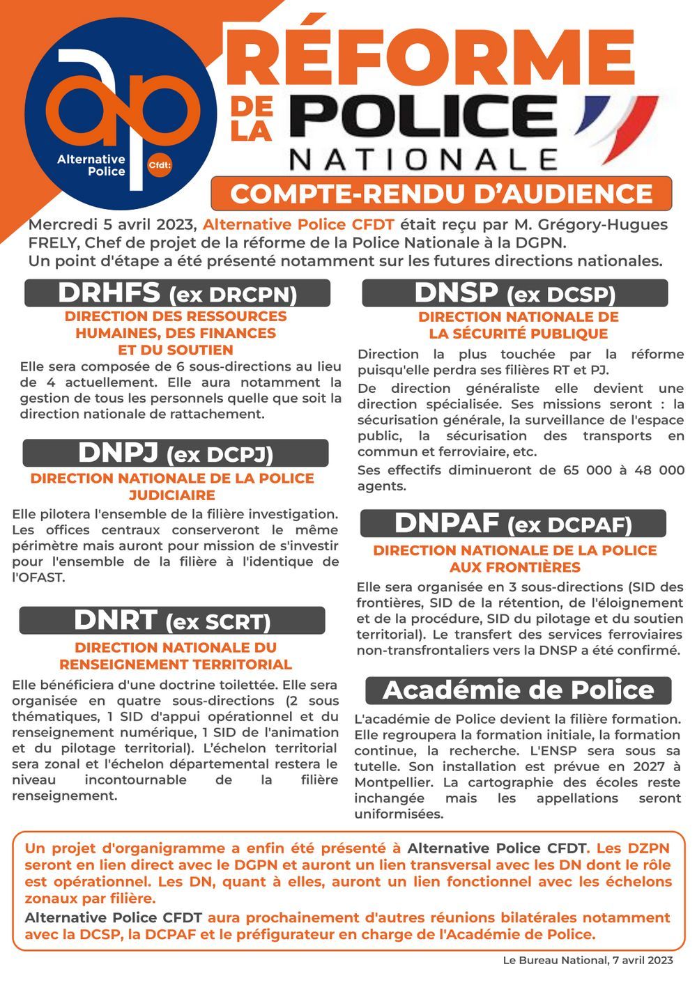 Réforme de la Police Nationale : CR d'audience avec le Chef de projet 