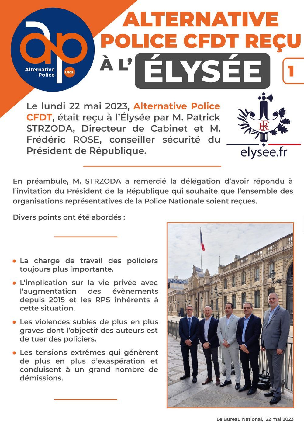 Alternative Police CFDT reçu à l'Élysée !