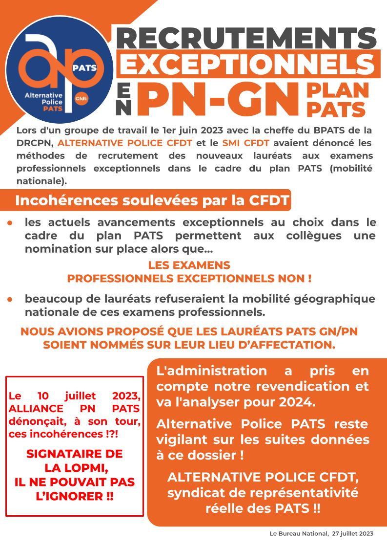 Recrutements exceptionnels en PN et GN - Plan PATS