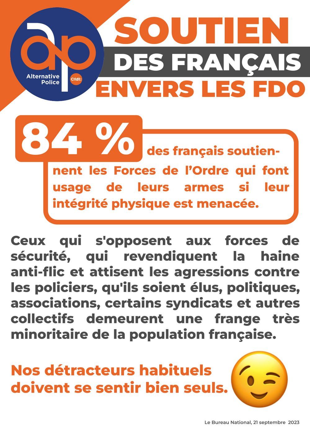 84 % des français soutiennent les FDO