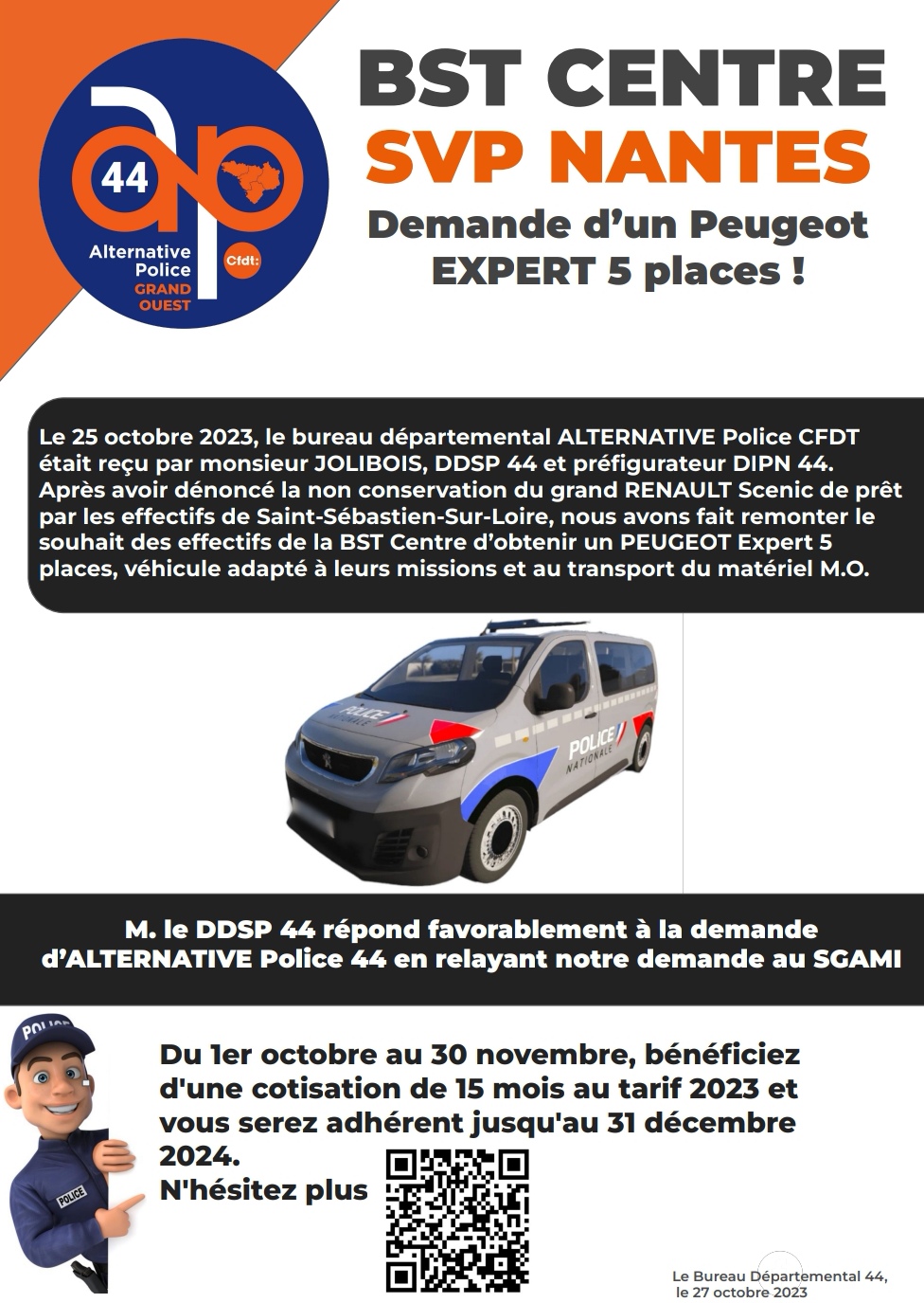 SVP NANTES Demande d’un Peugeot EXPERT 5 places pour la BST Centre
