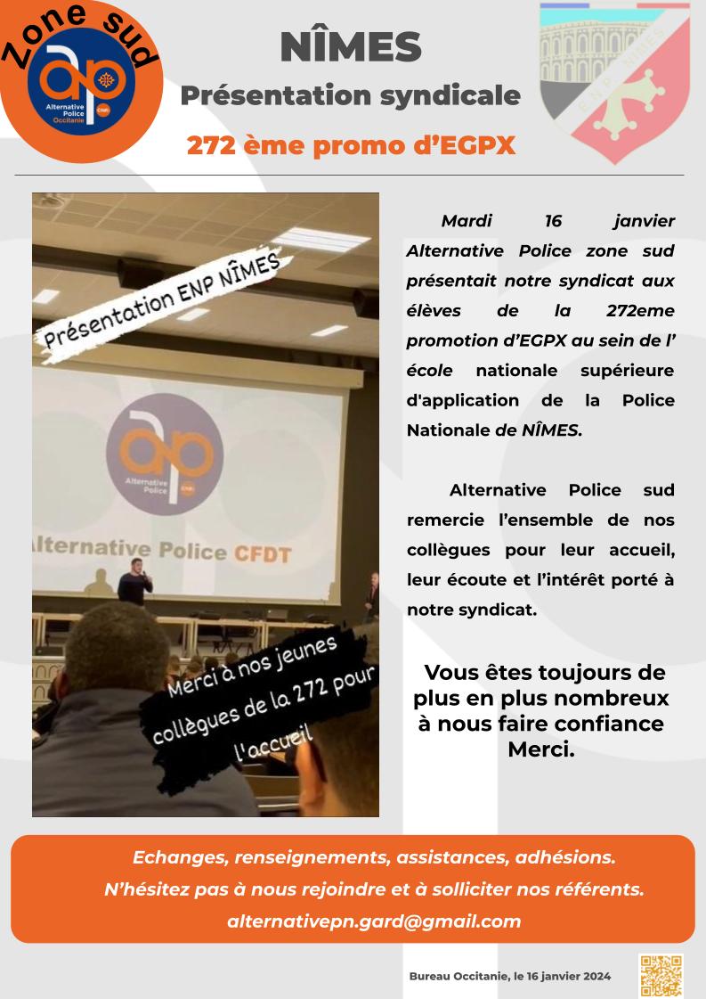 Nîmes - Présentation syndicale 272eme promo d'EGPX
