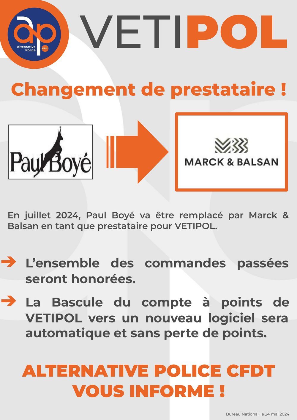 VETIPOL : changement de prestataire !