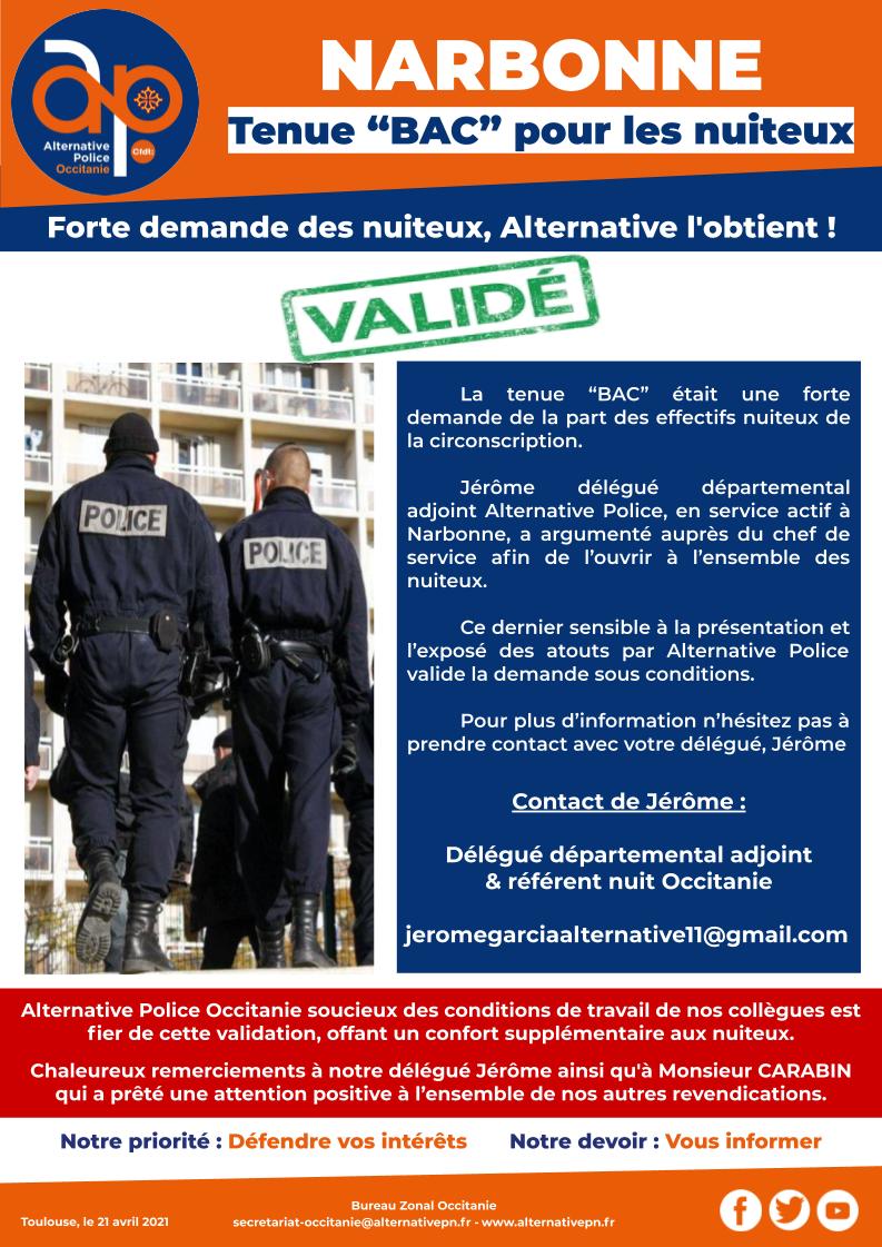 NARBONNE Tenue “BAC” pour les nuiteux