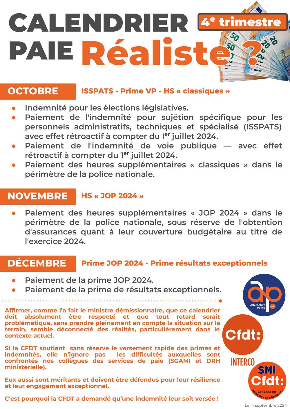 CALENDRIER PAIE - 4e trimestre : réaliste ?