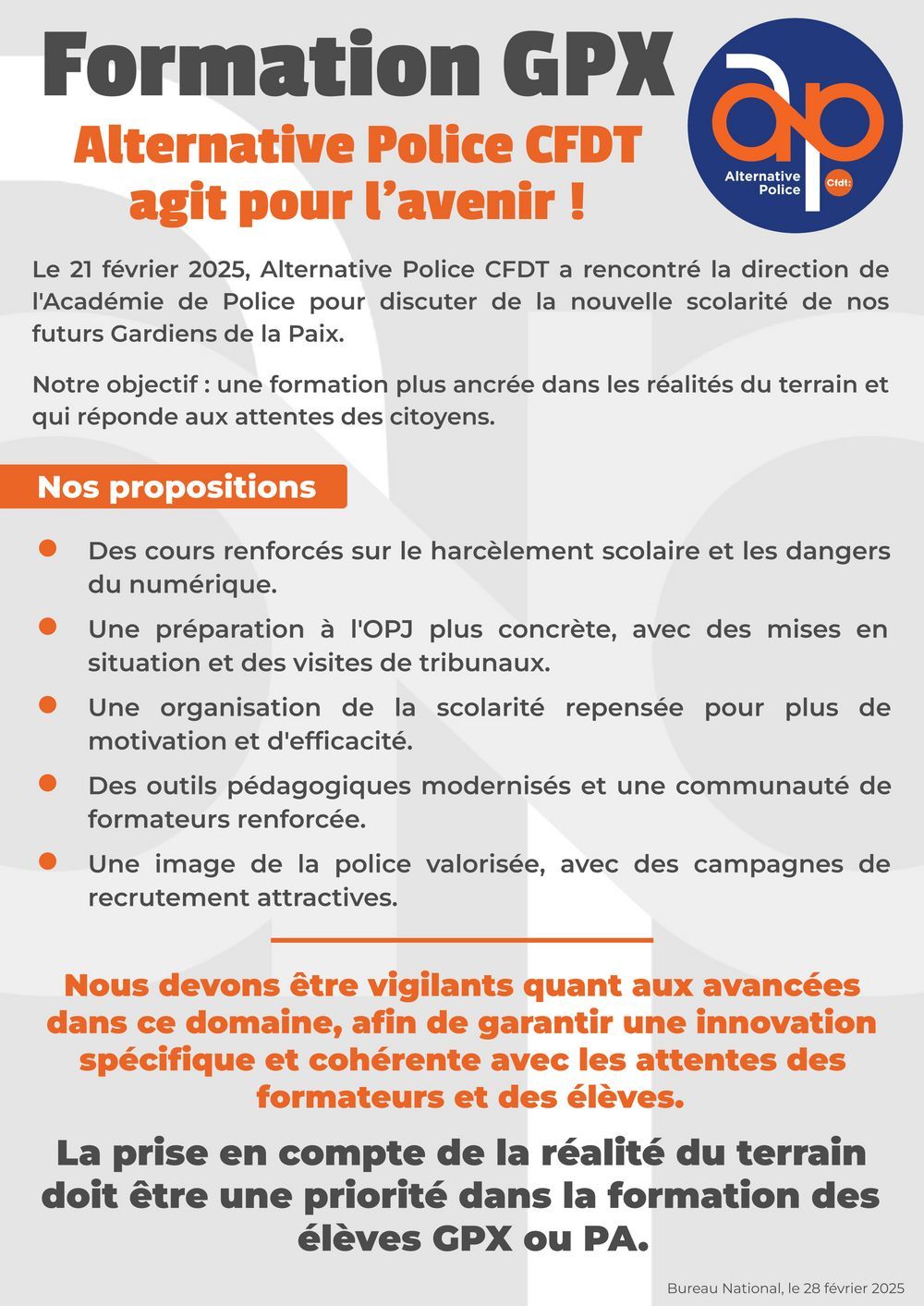 Formation GPX : Alternative Police CFDT agit pour l’avenir !