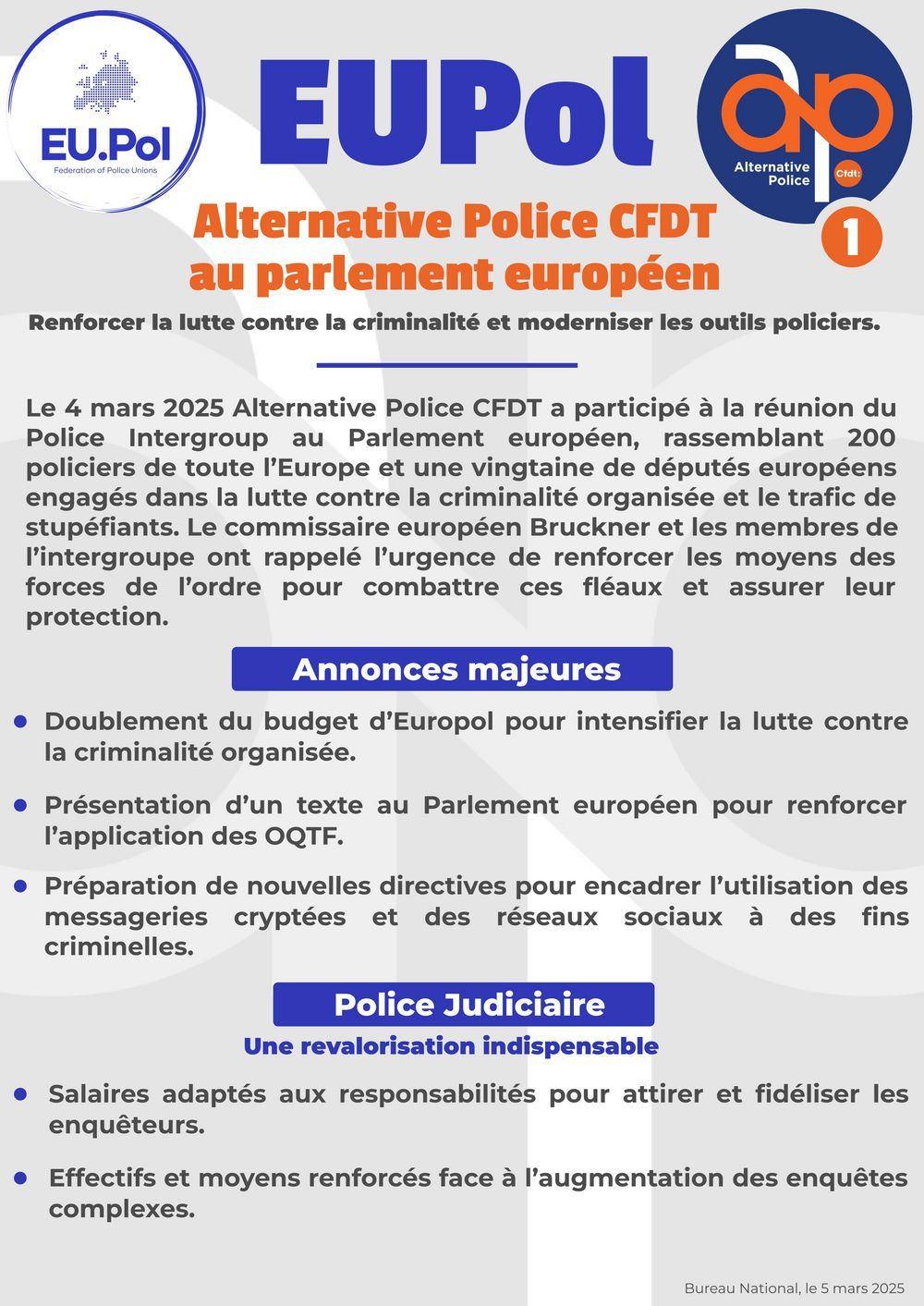 EU.Pol : Alternative Police CFDT au parlement européen