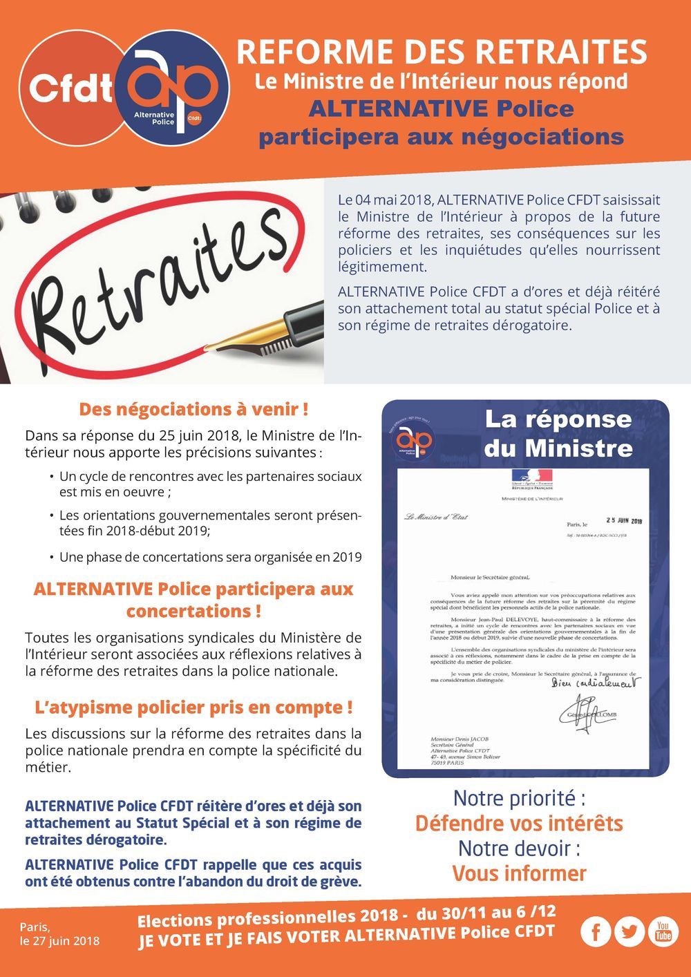 Réforme des retraites dans la Police