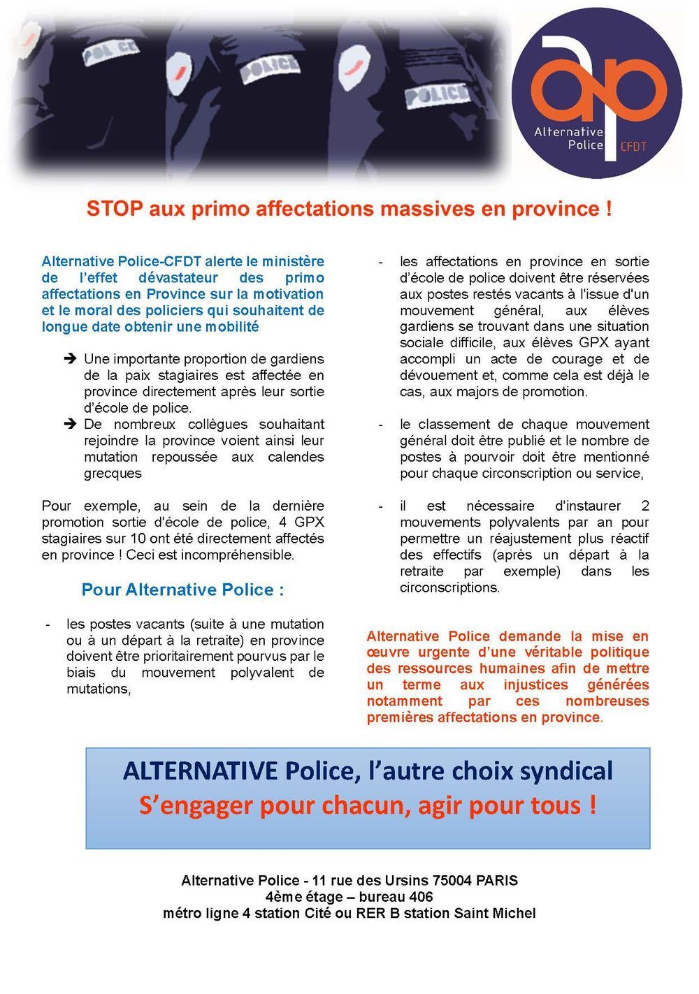 STOP aux primo affectations massives en province !