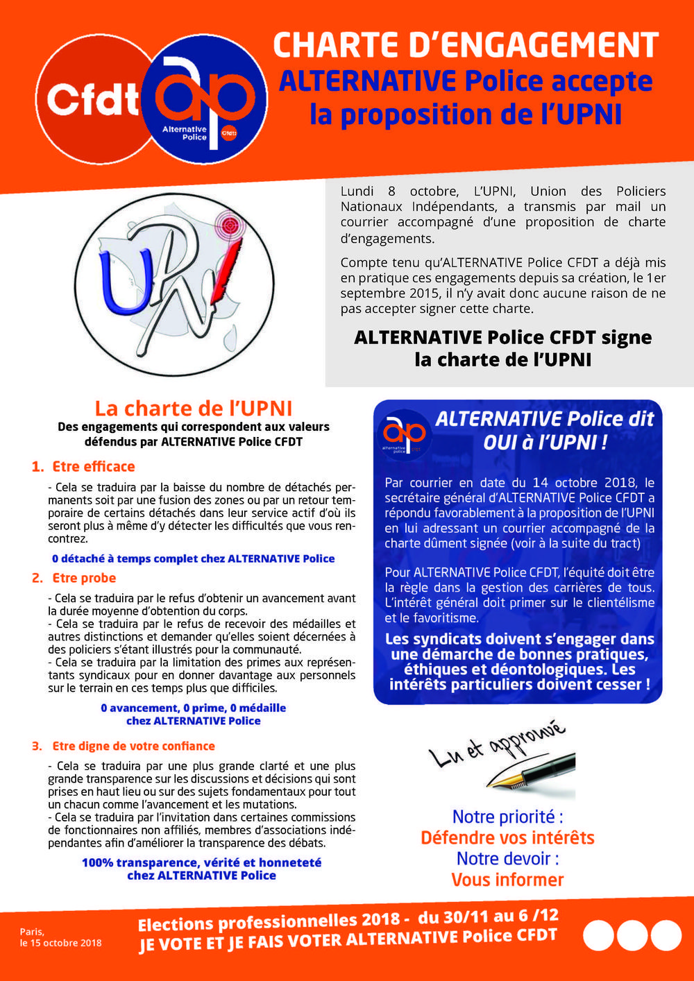 Charte d'engagements de l'UPNI