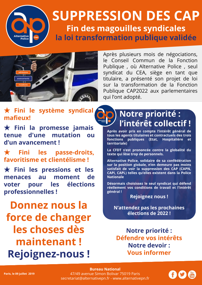 SUPPRESSION DES CAP Fin des magouilles syndicales 