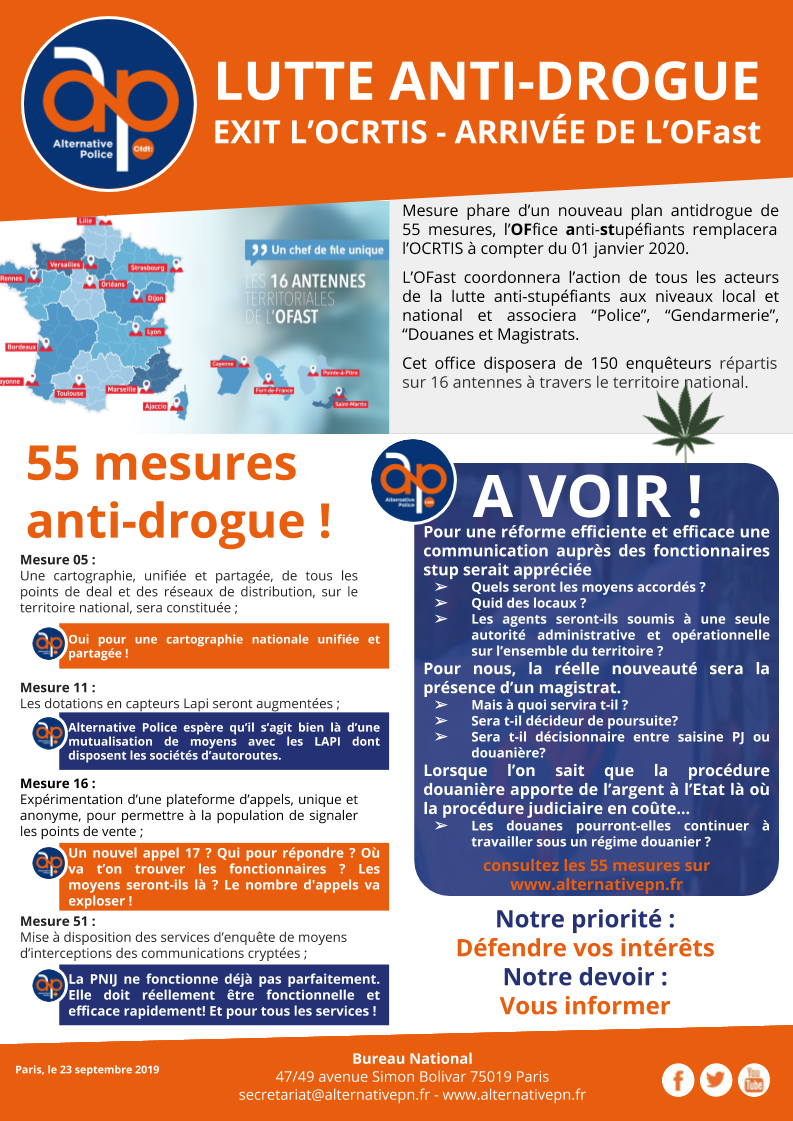 LUTTE ANTI-DROGUE EXIT L’OCRTIS - ARRIVÉE DE L’OFast