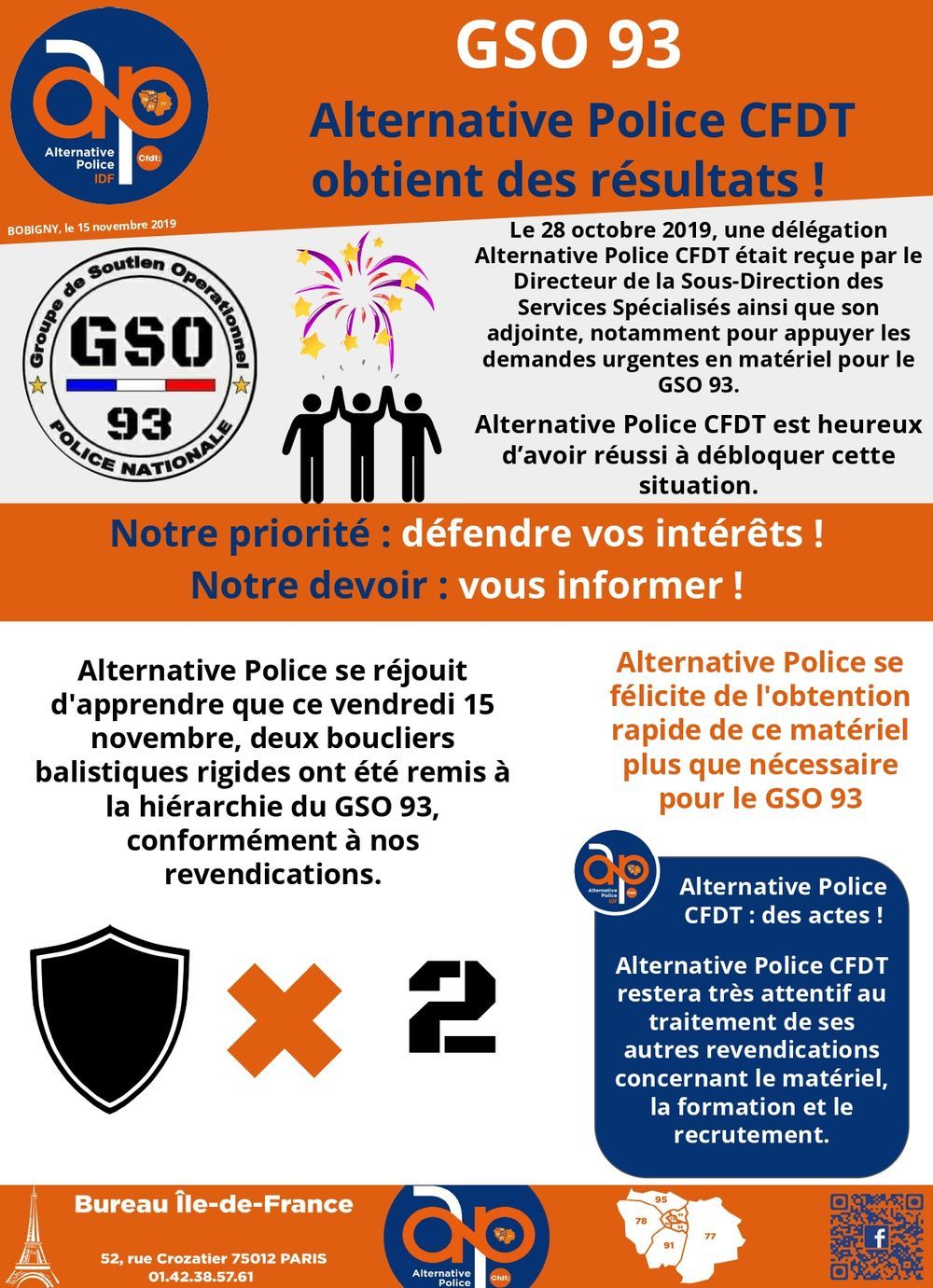 GSO 93 Alternative Police CFDT obtient des résultats !