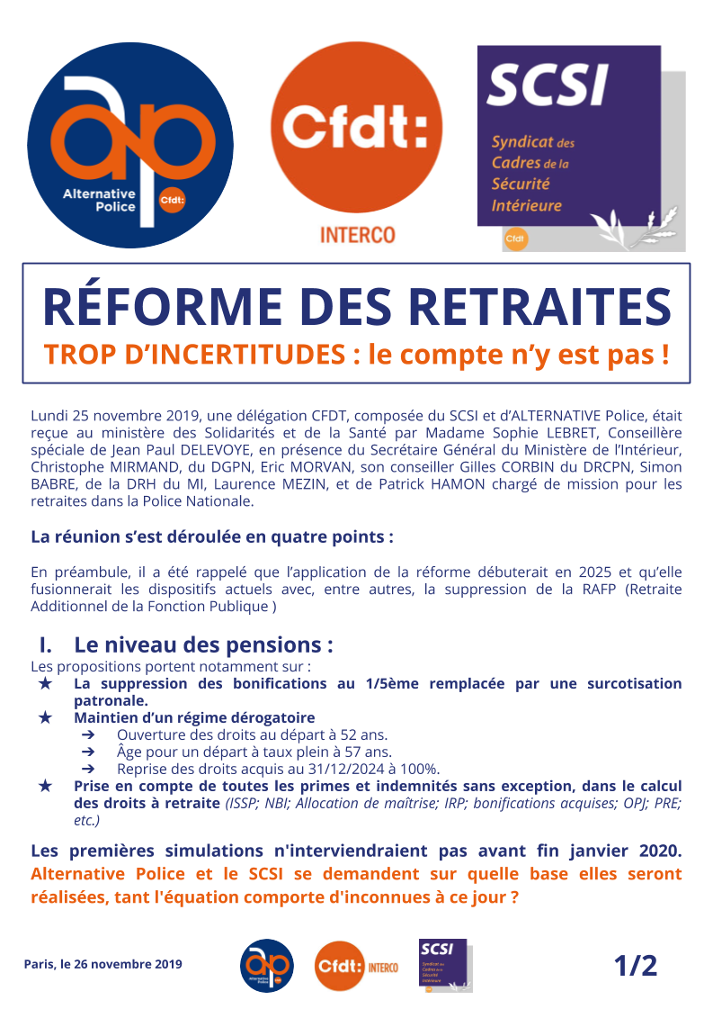 RÉFORME DES RETRAITES TROP D’INCERTITUDES : le compte n’y est pas !