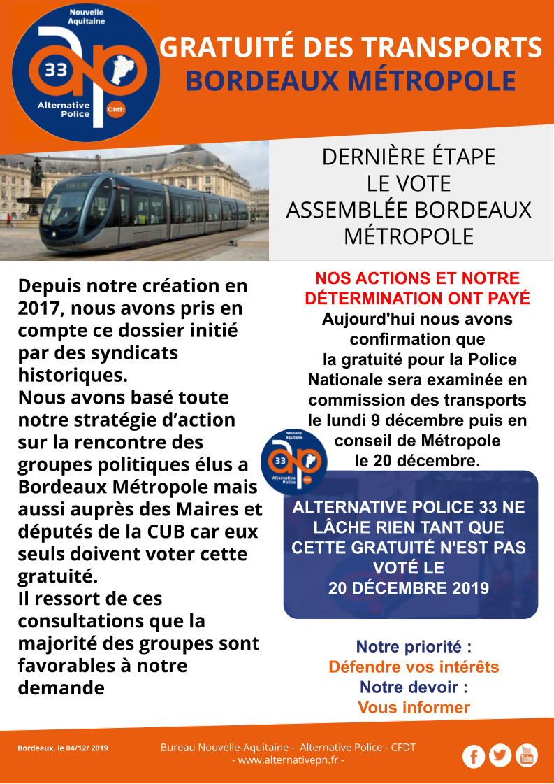 GRATUITÉ DES TRANSPORTS BORDEAUX MÉTROPOLE