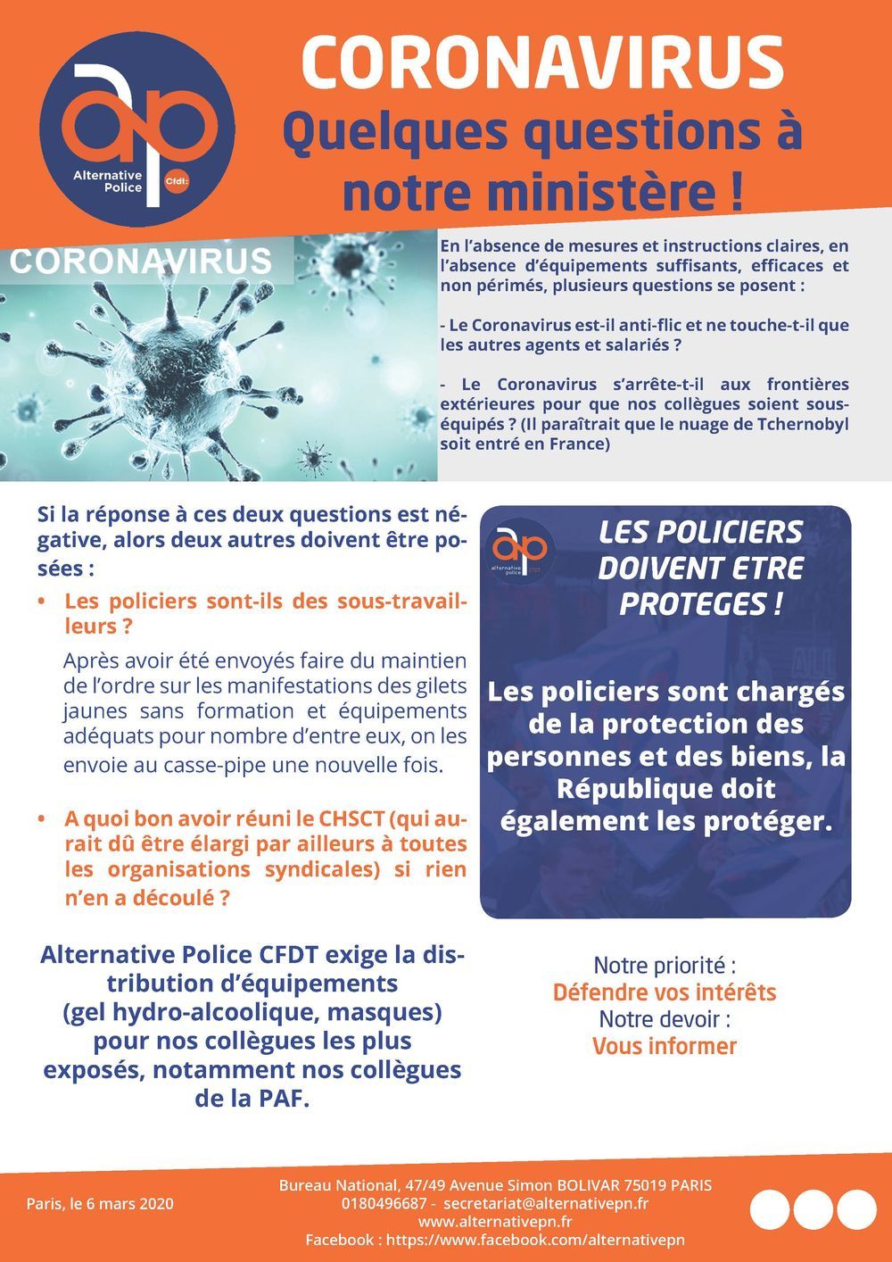 Coronavirus : quelle protection pour les policiers ?