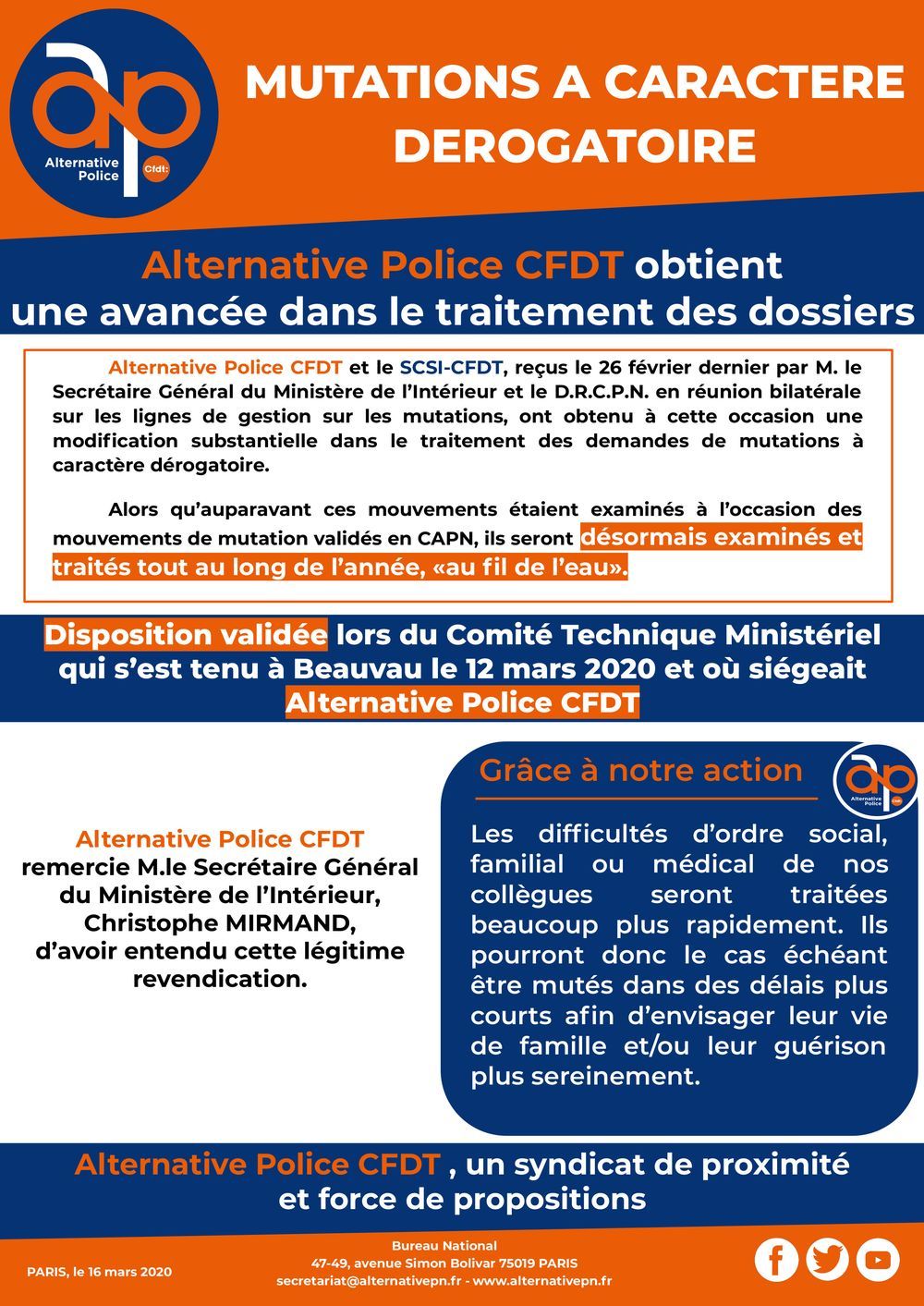 Mutations à caractère dérogatoire