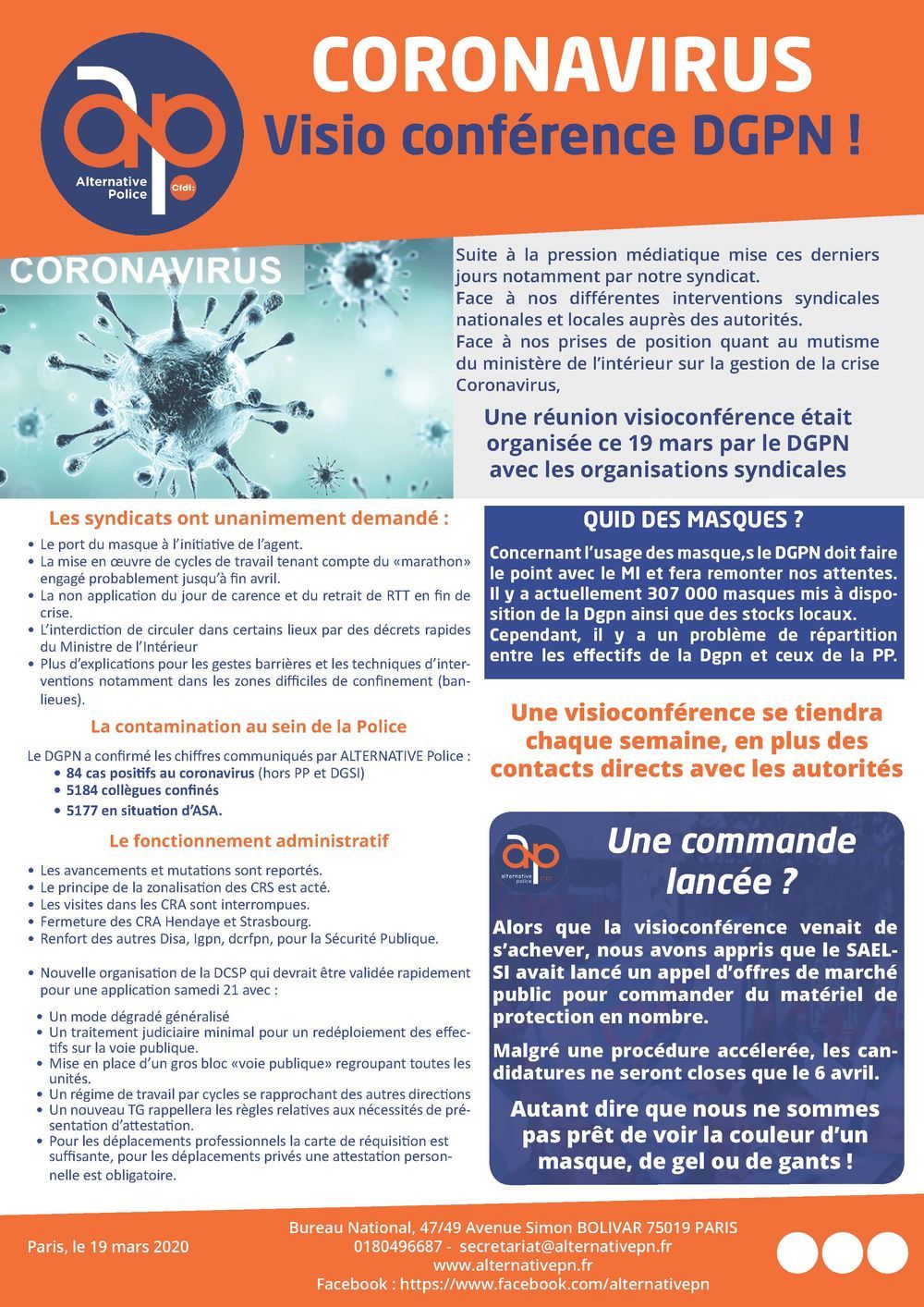 Coronavirus : Visio conférence DGPN !