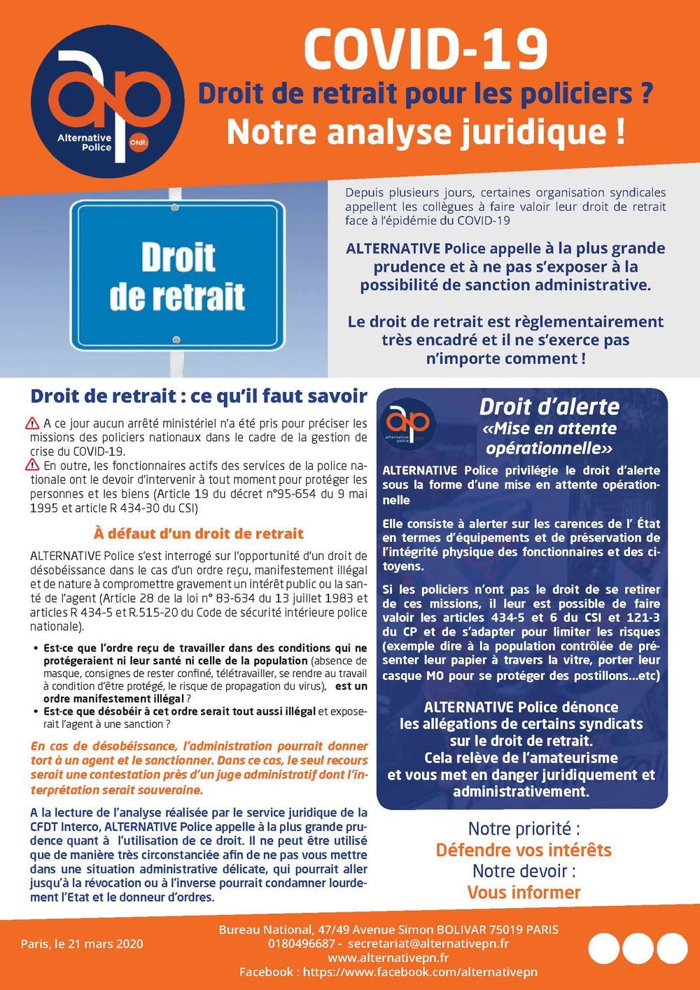 Covid 19 - Droit de retrait ou droit d'alerte