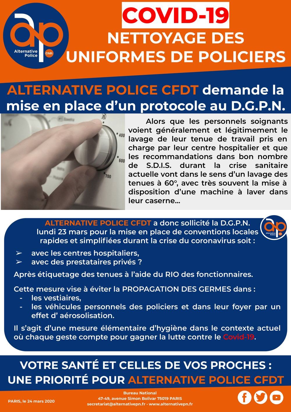 Covid-19 : Nettoyage des uniformes de Policiers