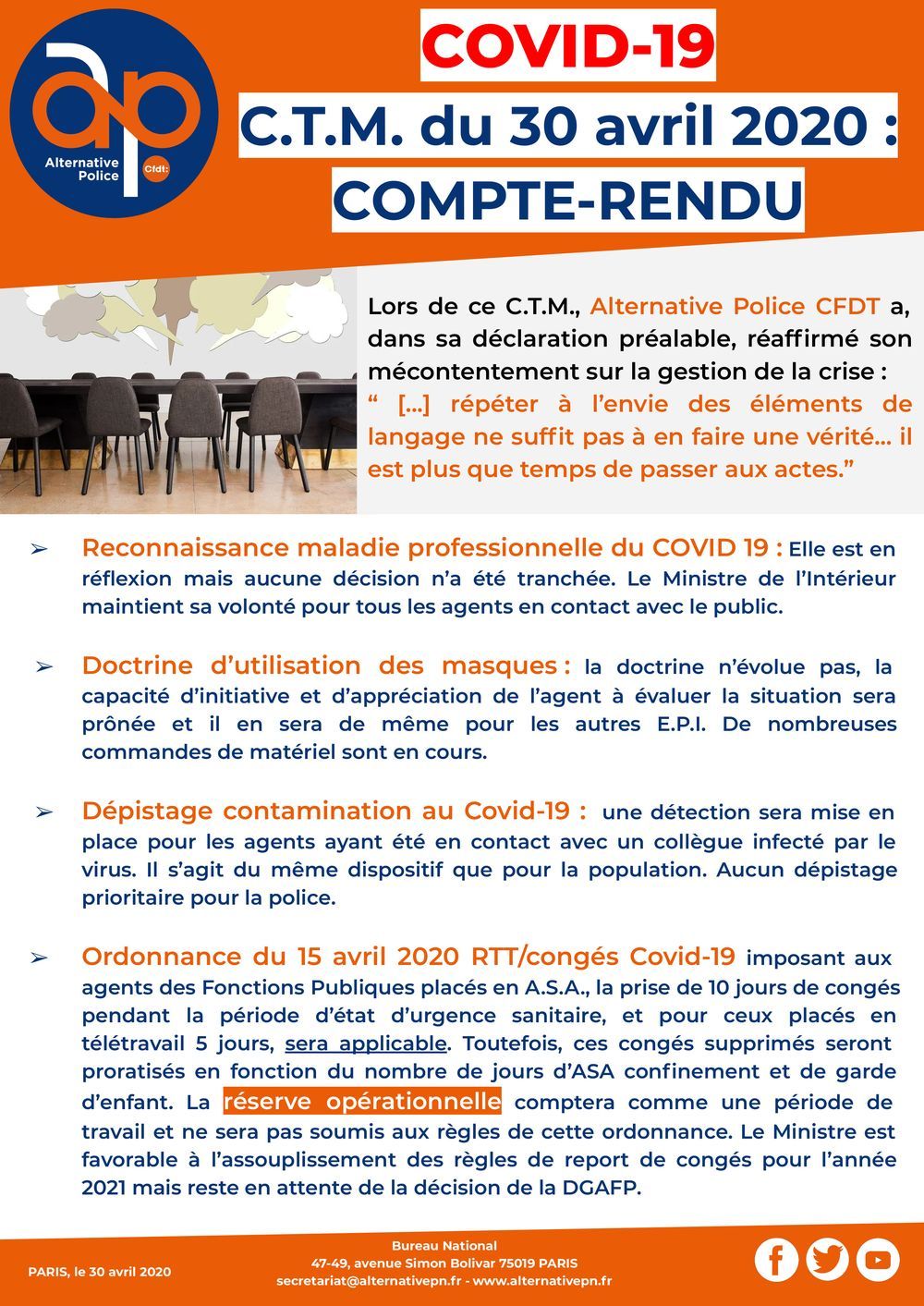 Compte-rendu du C.T.M. du 30 avril 2020