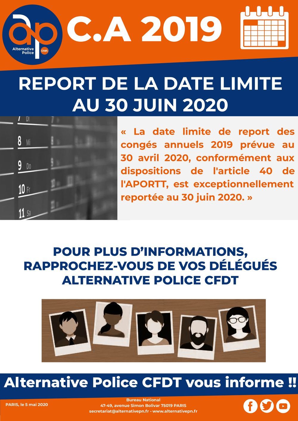 C.A. 2019 : report de la date limite au 30 juin 2020