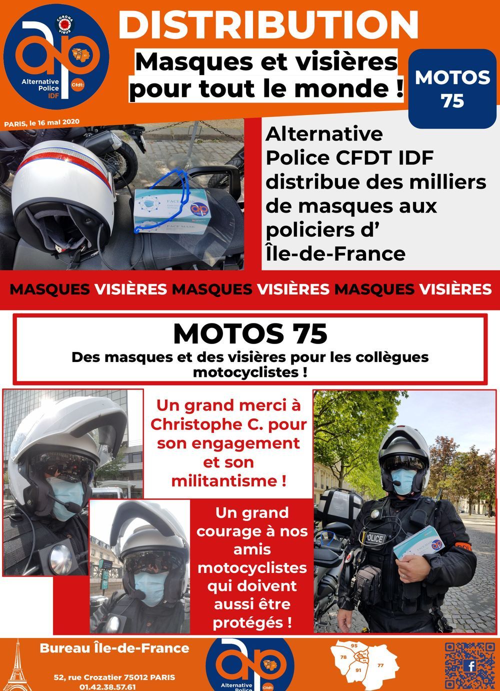 MOTOS 75 : Distribution de masques et visières pour tout le monde !