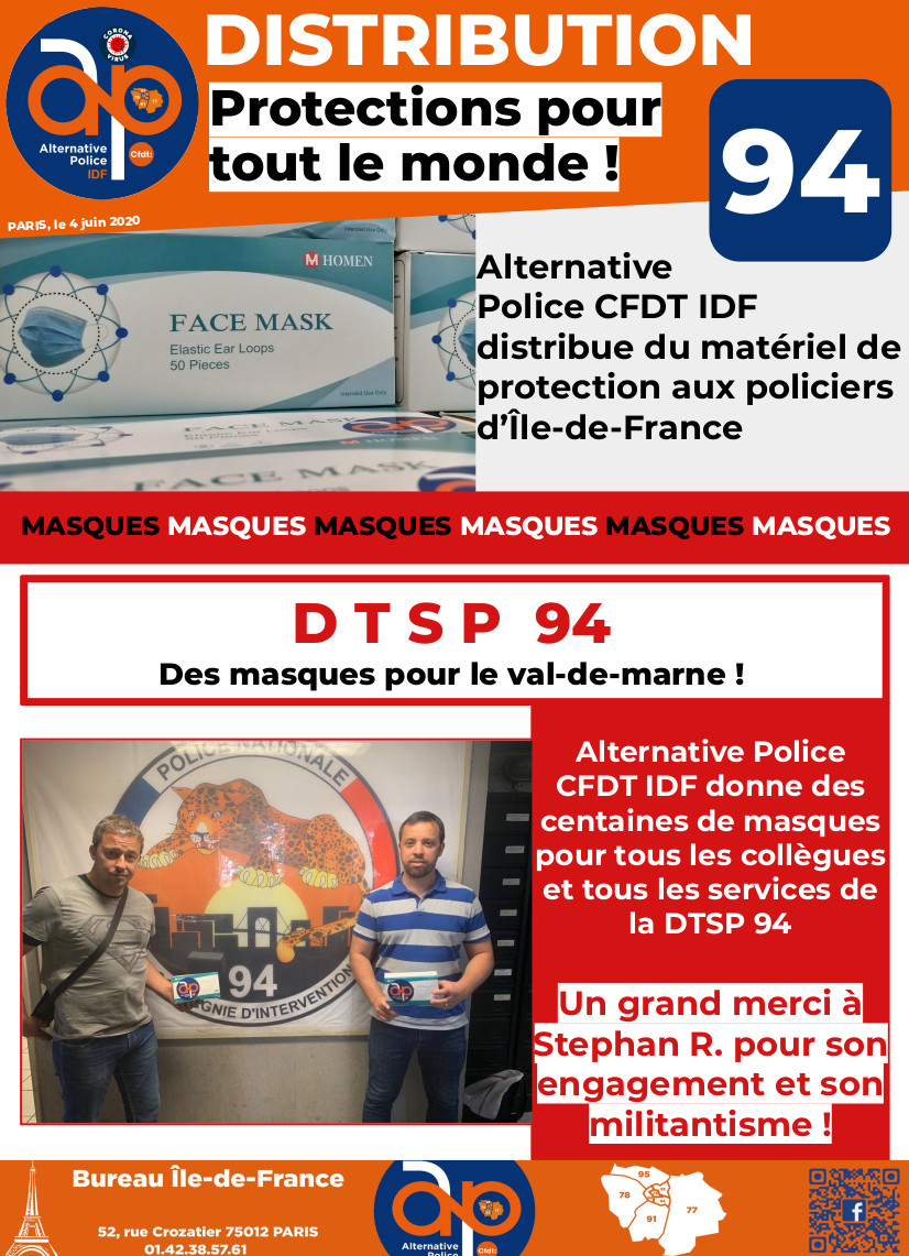 Distribution à la DTSP 94 : des masques pour tout le monde !