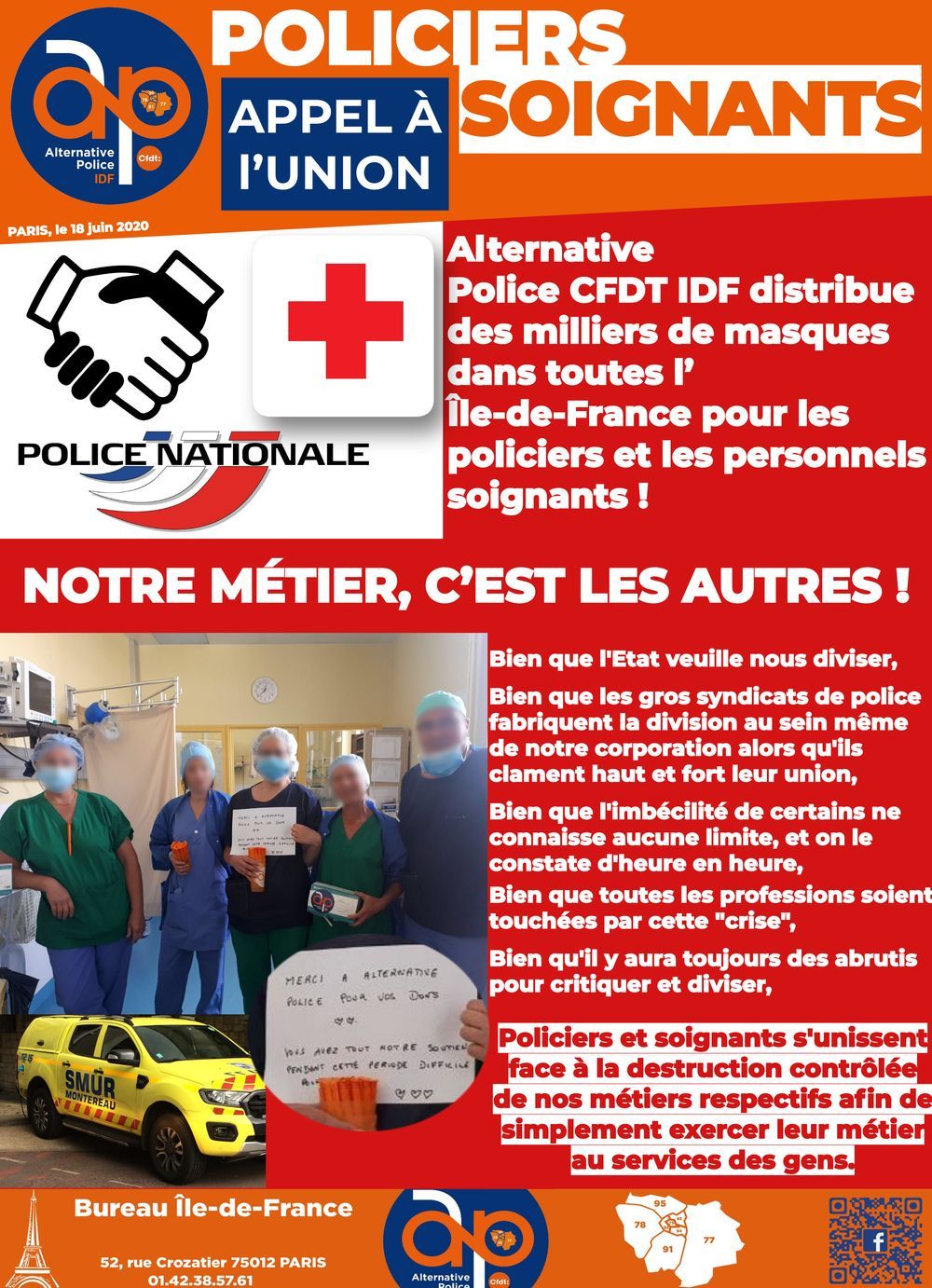 POLICIERS - SOIGNANTS : Appel à l'union !