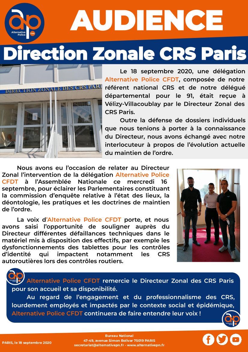 Audience Direction Zonale CRS Paris