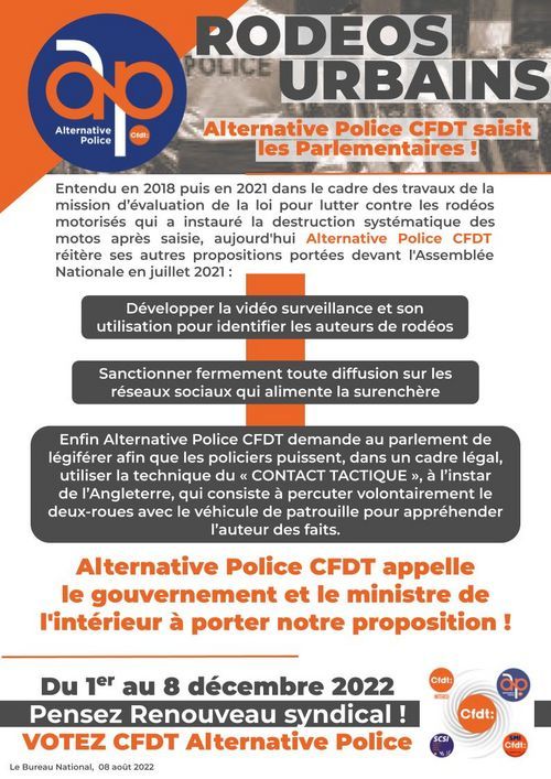 Rodéos Urbains : Alternative Police CFDT saisit les parlementaires ! 